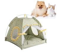 CFTGIW Cat Tent House Semi Enclosed Ventilate Gauze Curtain Portable Summer Pet Tent for Pet Cat Dog 40x40x37cm / 15 7x15 7x14 6in, Suitable 2 5kg/5 5lb Lace Cotton Which to Flex (Fruit Green Flowers)