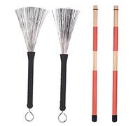 CFTGIW Pair Rods Sticks + Pair Brushes Stick Set with Storage Bag for Jazz Folk Music Drum Stick Eco-frien Brushesrod Stickshot Rod Sticksdrum Sticks Rodsdrum Rodsred Rods