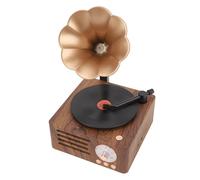 CFTGIW Portable Speaker Wood Grain Vintage Rotatable Record Player Shape Stereo Speaker Making a Metal Decoration Home Features This Exquisite Design Compact Elegant