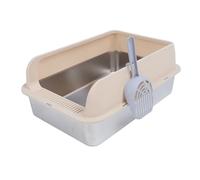 CFTGIW Stainless Steel Cat Litter Box Sturdy Easy to Clean Anti Splashing High Sided Metal Kitty Litter Tray with Scoop for Indoor Cats Beige Large (50 X 35 X 25cm / 19.7 13.8 (Small Size)