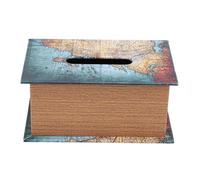 CFTGIW Tissue Box Holder Book Wooden Structure PU Leather Large Capacity Napkin Box Holder for Home Bedroom Office Green Map Like the Design Serves an Tissue HolderTissue (Green Map)