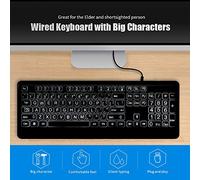 CFTGIW Wired Large Print Keyboard White Bold Jumbo Letters Silent Backlit Keyboard with Oversized Characters 104 Keys for The Elder and People with Bad Eye Sight and Ailment Strict