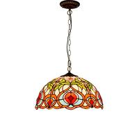 CFWSHJ 12 Style Pendant Lamp Vintage Pastoral Stained Glass Art Shade Ceiling Hanging Lights for Dining Room Corridor,B,16 peach,B-16 inch peach
