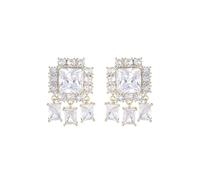 CFWSHJ 14K Gold Moissanite Square Dangle Earrings, Full Micro Pave Geometric Drop Earrings for Women, Korean Fashion Design Jewelry for Party Night Out