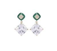 CFWSHJ 14K Gold Moissanite Square Dangle Earrings, Full Micro Pave Geometric Drop Earrings for Women, Korean Fashion Design Jewelry for Party Night Out