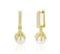 CFWSHJ 14K Solid Gold over S925 Sterling Silver Dangle Pearl Earrings,Hip-Hop Style Dragon Claw Design Pearl Hoop Earrings, Edgy and Chic for Special Occasions