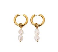 CFWSHJ 14K Solid Gold over S925 Sterling Silver Freshwater Pearl Drop Earrings ，Stunning Gold Hoop Earrings,- Delicate Dangle Earrings for Weddings and Mother's Day