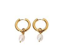 CFWSHJ 14K Solid Gold over S925 Sterling Silver Freshwater Pearl Drop Earrings ，Stunning Gold Hoop Earrings,- Delicate Dangle Earrings for Weddings and Mother's Day