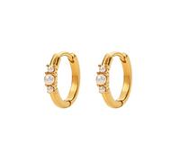 CFWSHJ 14K Solid Gold over S925 Sterling Silver Hoop Earrings Set with Pearl and Moissanite, Classic Vintage Hoop Earrings ，Bridal Luxury Jewelry for Women