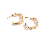 CFWSHJ 14K Solid Gold over S925 Sterling Silver Light Luxury Pop U-Shaped Earrings，Sparkling with Green Gemstones and Small Freshwater Pearls Earrings - Elegant Jewelry for Mothers and Brides