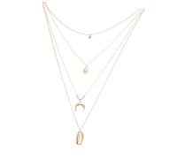 CFWSHJ 1pc Moon Shell Necklace Multi- Layer Bar Pendant Necklace Boho Necklaces Neck Chain Golden Alloy