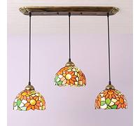 CFWSHJ 3-light Cluster Stained Glass Hanging Lamp Victorian Style Ceiling, Antique Suspended Lamps for Kitchen Island Dining Room Bar strip base,strip base
