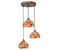 CFWSHJ 3-light Cluster Stained Glass Hanging Lamp Victorian Style Ceiling, Antique Suspended Lamps for Kitchen Island Dining Room Bar strip base,round base