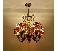 CFWSHJ 5 Lights Style, Victorian Stained Glass Ceiling Pendant Light for Living Room Bedroom Dinning Kitchen Island,F,D