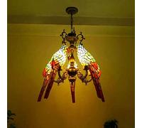CFWSHJ 5 Lights Style, Victorian Stained Glass Ceiling Pendant Light for Living Room Bedroom Dinning Kitchen Island,F,F