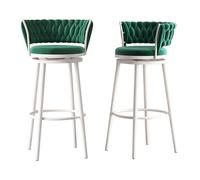 CFWSHJ 75cm Counter Height Bar Stools with Woven Back Set of 2, Velvet Upholstered Counter Stools with White Metal Legs for Kitchen Island, Pink (Green Height 75cm)