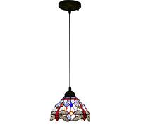 CFWSHJ 8" Red Dragonfly Style Pendant Lights,Handmade Stained Glass Blue Purple Lampshade, Antique Ceiling Hanging Light for Kitchen Island Bedrooms,8in