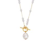 CFWSHJ 925 Sterling Silver Delicate Round Pearl Toggle Necklaces Women Men, Love Heart Thick Chain Toggle Necklace - Classic Toggle Charm, OT Buckle Toggle Clasp For Christmas Birthday Gifts