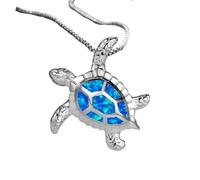 CFWSHJ 925 Sterling Silver Exquisite Sea Turtle Necklace For Women, White Blue Purple Opal Turtle Charm Choker - Classic Hawaiian Turtle Necklace, Turtle Pendant, Sea Turtle Necklace For