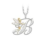 CFWSHJ 925 Sterling Silver Fairy Necklace For Women, Lovely Crystal A B C D E F G H Letters Flower Fairy Necklaces, Tinkerbell Necklace, Fairy Jewelry, Tinkerbell Jewelry