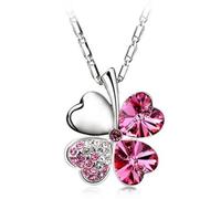 CFWSHJ 925 Sterling Silver Lucky Heart Necklace For Women, Crystal 4 Four Leaf Leaves Pendant Necklaces Lover, Love Heart Pendant Necklace, Heart Necklace, 4 Heart Necklace