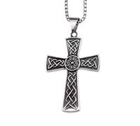 CFWSHJ 925 Sterling Silver Nordic Viking Celtic Cross Necklace For Men, Biker Amulet Celtic Cross Pendant - Men's Celtic Cross Necklace, Irish Cross Necklace Women Birthday