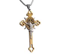 CFWSHJ 925 Sterling Silver Saint Benedict Crucifix Necklace Men, Religious Cross Necklace With Jesus On It - Catholic Amulet Crucifix Pendant For Men, Jesus Cross Necklace For