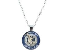 CFWSHJ 925 Sterling Silver Saint Michael Necklace For Women And Men, Glass Gem Necklace Archangel .Michael Protect Me Saint Shield Protection Charm, Michael Necklace, Saint Michael Pendant For Men