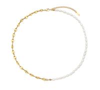 CFWSHJ 925 Sterling Silver Vintage Natural Half Pearl Half Chain Necklace For Women Men, Classic Half Pearl Necklace Bracelet Sets - Freshwater Pearl Necklace, Half Pearl Half Chain Necklace