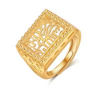 CFWSHJ Adjustable Opening Men's Ring Engraved wisp Pattern Copper Plated 18k Yellow Gold Ring