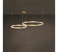 CFWSHJ Antique Gold 4 Ring Living Dimmable Hanging Large Pendant Light Adjustable Round for Kitchen Dining Room Bedroom Foyer Hotel Office,2 Rings 40+60cm-A