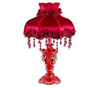 CFWSHJ Antique Victorian Fringe Lace,Vintage Fabric Lamp with Shade,European Pastoral Nightstand Vase Shape Table Light for Bedroom Living Room(11.8" D W x 20.5" H, Red)