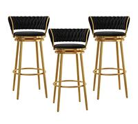 CFWSHJ Bar Height Barstools Set of 3 Kitchen Stools Velvet Upholstered Counter Stool Chairs with Gold Metal Legs for Kitchen Island/Breakfast Bar/Restaurant, White (Black 65cm)
