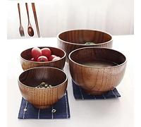 CFWSHJ Bowl Household Rice Bowl Ramen Bowl Tableware Wood Bowl Solid Wooden Salad Bowl, 4 Pcs Jujube Wood Bowl Hand-Carved for Rice, Soup, Dip Sauce,Fruits,Appetizer,and Snacks, (Color : A)