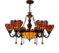 CFWSHJ Ceiling Fixture American Minimalist Festive red Stained Glass Living Room Dining Bedroom Multi-Head Hanging Lamps