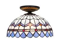 CFWSHJ Chandelier 12 Inch Tiffany Ceiling Light Flush Mount, Dimmable Stained Glass Chandeliers, E26 Bulb, Victoria Style Decorative Ceiling Lamp for Living Room, Bedroom, Hallway, Blue