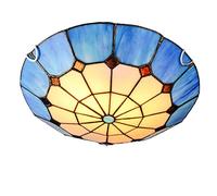 CFWSHJ Chandelier LED Ceiling Light Flush Mount,Tiffany Style Stained Glass LED Ceiling Lamp, Dimmable Vintage Mediterranean Chandelier for Living Room, Bedroom, Kitchen, Bathroom, Blue,White Light