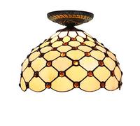 CFWSHJ Chandelier Tiffany Ceiling Light Flush Mount, 12 Inch Stained Glass Chandeliers, E26 Bulb, Dimmable Victoria Style Decorative Ceiling Lamp for Living Room, Bedroom, Hallway, Beige
