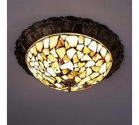 CFWSHJ Chandelier Tiffany Style LED Ceiling Light Flush Mount,Handmade Colorful Shells Ceiling Lamp, Vintage Mosaic Chandelier for Living Room, Bedroom, Kitchen, Bathroom,White Light 6000k,52cm