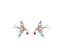 CFWSHJ,Chinese S Necklace Women's Palace Spring Swallow Pendant Enamel Collarbone Chain Ear Studs,Ear Plugs-A