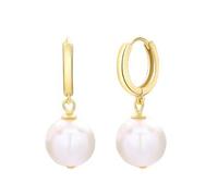CFWSHJ Classy 14K Solid Gold over S925 Sterling Silver Hoop Earrings Adorned with Natural Baroque Pearls - A Perfect Accessory for Bridal Ensembles and Special Events