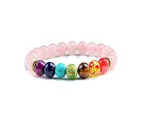 CFWSHJ Crystal rough 7 Natural Stone Bracelet Charm Fashion Jewelry Elastic Rope Beaded Bangle Men and Women Friendship Gift Reiki Bracelets (Color : Green, Size : Rudraksha)