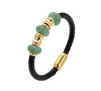 CFWSHJ Crystal rough Bracelets Natural Amethysts Stone Bead Bracelet for Women Black Braided Leather Rope Chain Gold Stainless Steel Men's Jewelry Accessories Adjustable (Color : Powder Crystal,