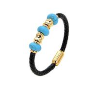 CFWSHJ Crystal rough Bracelets Natural Amethysts Stone Bead Bracelet for Women Black Braided Leather Rope Chain Gold Stainless Steel Men's Jewelry Accessories Adjustable (Color : Powder Crystal,