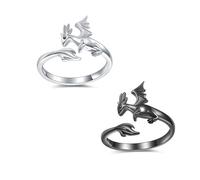 CFWSHJ Dragon Ring 2pcs Cool Evil Dragon Open Ring Set Funky Animal Ring Street Fashion Black White Dragon Rings Flying Devil Dragon Ring Jewelry for Women Teens Boys