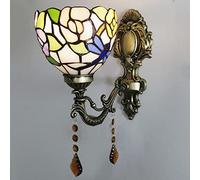 CFWSHJ Dragonfly Flower Style Wall-Mounted Lamp 6" Width Vanity Stained Glass Wall Light Fixture for Bedroom Bedside Hallway Balcony Stair,Blue,Orange