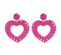 CFWSHJ Elegant Summer New Rain Bow Block Large Heart Shape Bast Earrings Straw Statement Earrings Bijoux For Women Pink,Colour Name:Rose Red (Color : Rose Red)