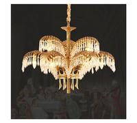 CFWSHJ European Brass Pendant Lights French Classic V-intage Copper Chandelier Church Luxury Crystal Lamps,for Living Room