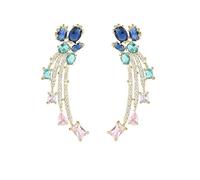 CFWSHJ Exquisite 14K Gold Crystal Teardrop Earrings featuring Vibrant Gemstones, Elegant Dangle & Drop Design with Sparkling Tassel Accents, Ideal Gift for Women
