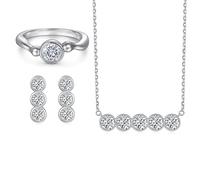 CFWSHJ Gemlux 14K Gold Round Moissanite Ring Stud Earrings Necklace Set, Women's Luxury Three-Piece Jewelry Set, Elegant Twisted Arm Design for All Occasions